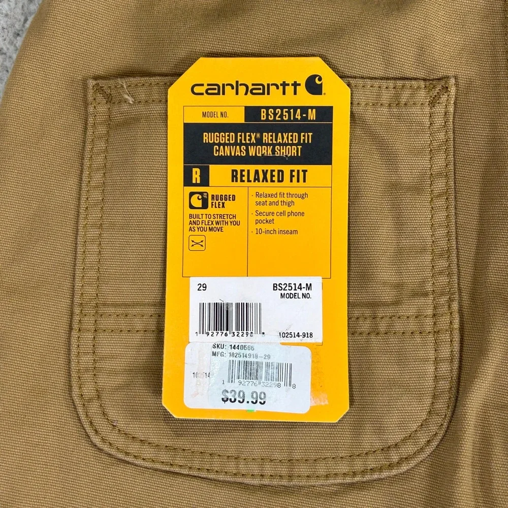 Carhartt Mens 29 Rugged Flex Relaxed‎ Fit Canvas Work Short Tan B52514-M 10